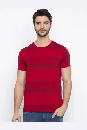 SPYKAR Men Orange Striped Round Neck T-shirt