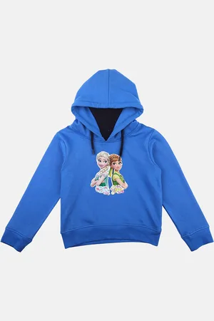YK Girls Blue Frozen Printed Hooded Sweatshirt With Attached Face Covering