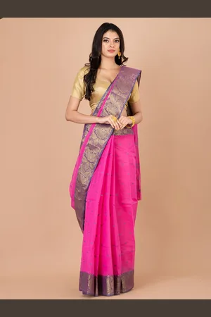 Laa Calcutta Ethnic Motifs Zari Pure Cotton Taant Saree