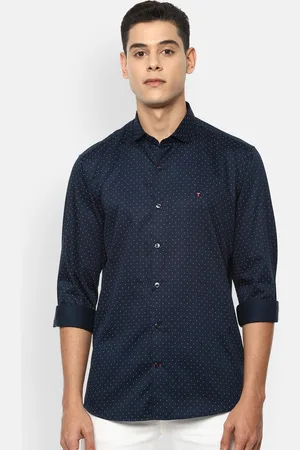 Louis Philippe Men Navy Blue & White Slim Fit Opaque Printed Cotton Casual Shirt