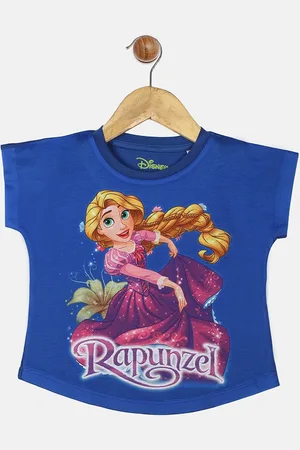 YK Girls Blue & Purple Rapunzel Printed Round Neck T-shirt
