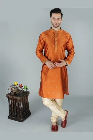 Exotic India Paisley-Floral Brocaded Pattern Kurta Pajama Set