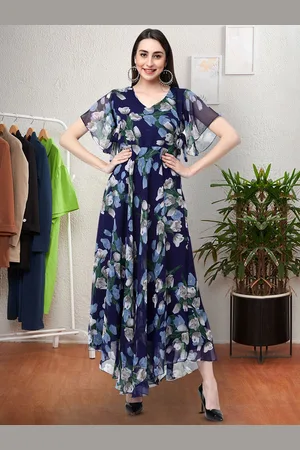 Moda Rapido Floral Print Flared Sleeve Fit & Flare Maxi Dress