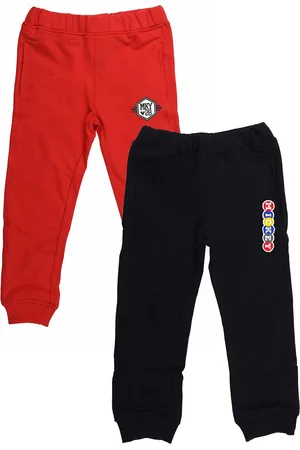 YK Boys Set of 2 Red & Black Solid Slim-Fit Track Pants