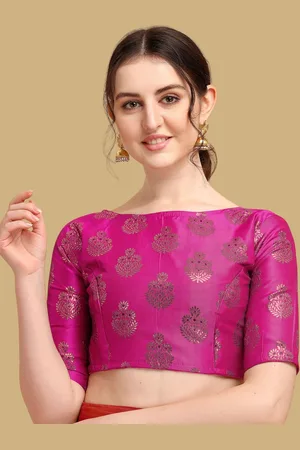 OOMPH Women Woven Design Boat Neck Jacquard Saree Blouse