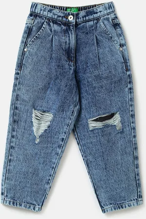 Benetton Girls Mildly Distressed Heavy Fade Jeans