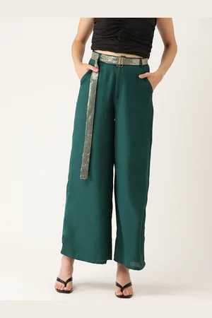 DressBerry Women Green Solid Parallel Trousers with Belt