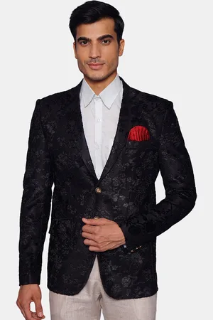 Wintage Men Black Printed Single-Breasted Blazer