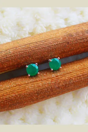 ERILINE JEWELRY Silver-Toned & Green Studs Earrings