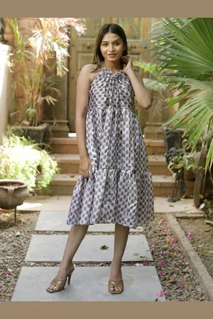 Exotic India First Bloom Assorted Vintage Pure Silk Ruffle Dress