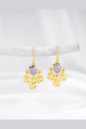GIVA 925 Sterling Silver Rhodium-Plated Chalcedony Studded Contemporary Drop Earrings