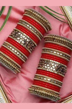 Leshya Women Set Of 48 Brass-Plated Stone-Studded & Beaded Bangles
