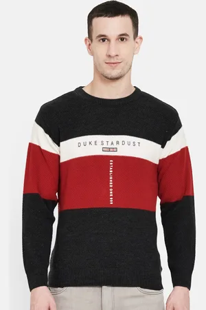 Duke Men Black & Red Striped Full Sleeves Pullover