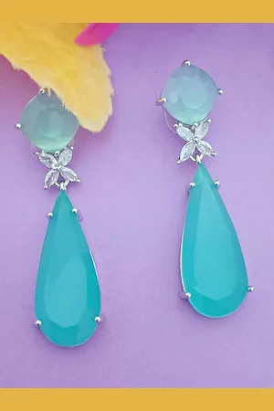EVY Silver-Plated Cubic Zirconia Studded Teardrop Shaped Drop Earrings