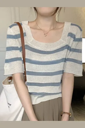 HERE&NOW Women Round Neck Striped Top