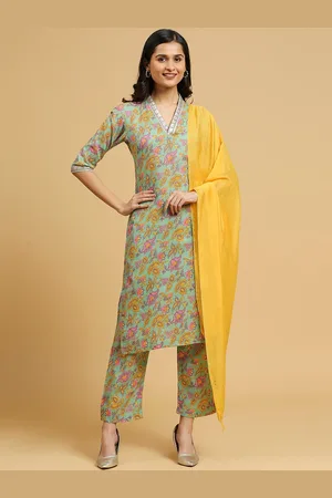 GUFRINA Floral Printed Sequinned Kurta & Trousers With Dupatta