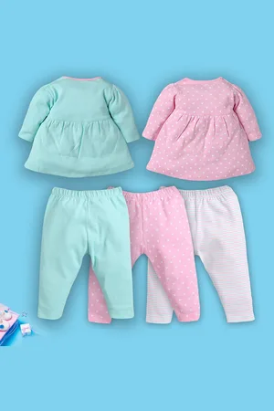 BABYGO Girls Pack Of 5 Printed Cotton Top with Pyjamas