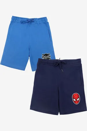 YK YK Disney Boys Pack of 2 Solid Regular Shorts with Avengers Spiderman Print Detail