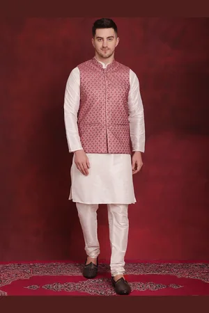 Jompers Woven Design Kurta With Pyjama & Nehru Jacket