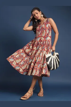 Taavi Bagru Printed Pure Cotton Fit & Flare Dress