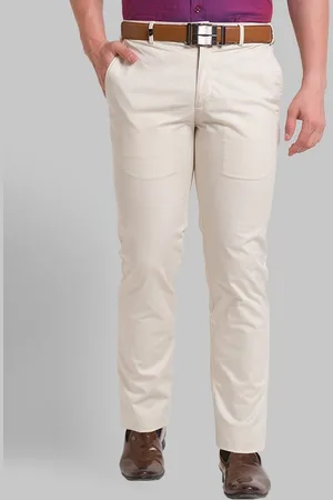 Park Avenue Men Beige Textured Checked Slim Fit Trousers