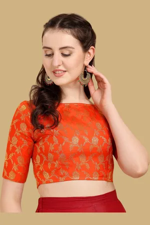 OOMPH Women Woven Design Boat Neck Jacquard Saree Blouse