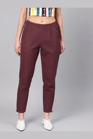 Kalini Women Mid Rise Plain Pleated Cotton Trousers