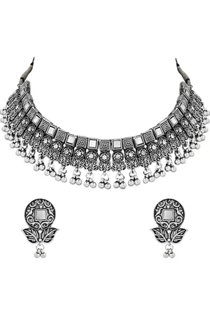 I Jewels Silver-Plated Choker Necklace Jewellery Set
