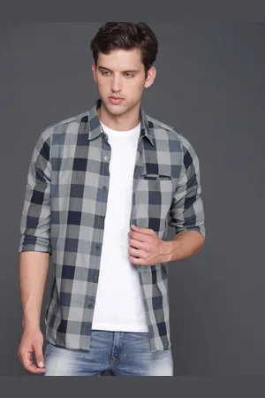 WROGN Men Blue & Grey Slim Fit Checked Casual Shirt