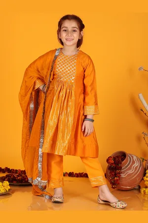 Jilmil Girls Self Design Gotta Patti Pleated Anarkali Kurta With Trouser & Dupatta