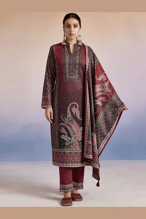 Jaipur Woolen Floral Printed Kurta Set with Dupatta