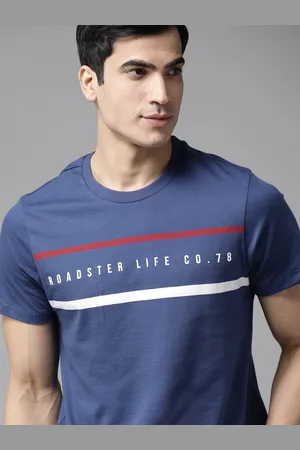 Roadster Men Blue White Printed Round Neck Pure Cotton T-shirt