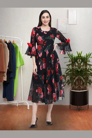 Moda Rapido Floral Print Applique Fit & Flare Dress