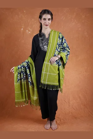 Exotic India Moonlit Ocean Pochampally Handloom Dupatta with Double Ikat Weave