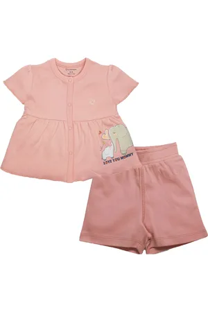 My Milestones Infant Girls Printed Pure Cotton Top with Shorts