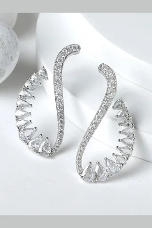 karatcart Silver-Plated Cubic Zirconia Studded Drop Earrings