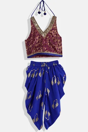 Twisha Girls Maroon & Blue Top with Dhoti Pants