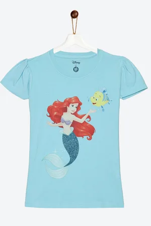 YK Girls Blue Little Mermaid Ariel Printed Cotton T-shirt
