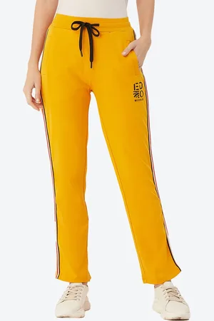 EDRIO Women Mustard Yellow Striped Cotton Track Pants