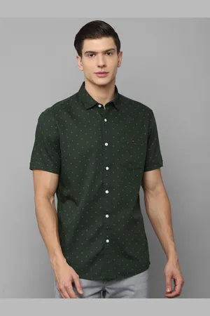 Louis Philippe Men Olive Green Slim Fit Printed Casual Cotton Shirt