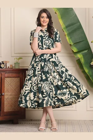 Claura Floral Print Pure Cotton A-Line Midi Dress