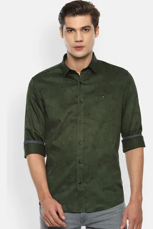 Louis Philippe Men Olive Green & Black Slim Fit Printed Casual Shirt