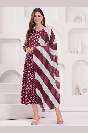 Moda Rapido Printed Fit & Flared Ethnic Dress With Dupatta