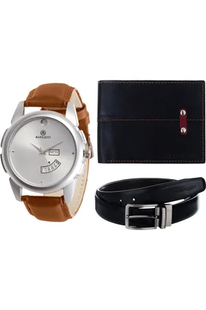 MARKQUES Men Black & Tan Colored Solid Leather Accessory Gift Set