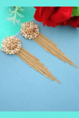DIVASTRI Gold-Plated Artificial Beads Beaded Contemporary Drop Earrings