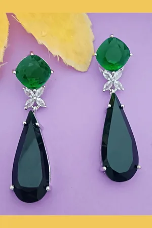 EVY Silver-Plated Cubic Zirconia Studded Contemporary Drop Earrings