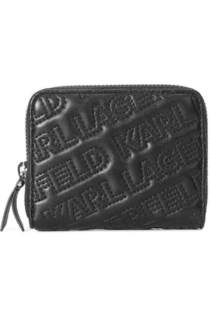 Karl Lagerfeld Women Typography Textured PU Zip Around Wallet