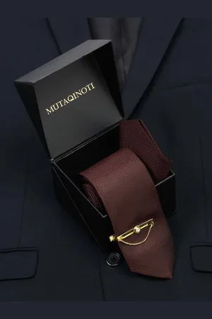 MUTAQINOTI Men Silk Necktie Accessory Gift Set
