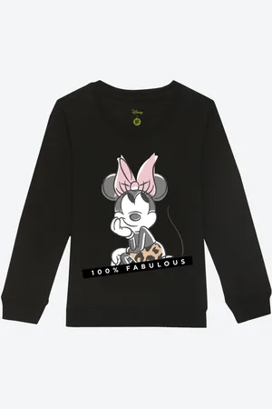 YK Girls Black Minnie Mouse Printed Sweatshirt
