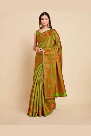 Mimosa Lime Green & Gold-Toned Woven Design Zari Art Silk Kanjeevaram Saree